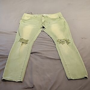 Reason Mint Distressed Ankle Cropped Jeans